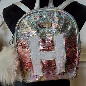 Justice Silver and Pink Sequin Backpack